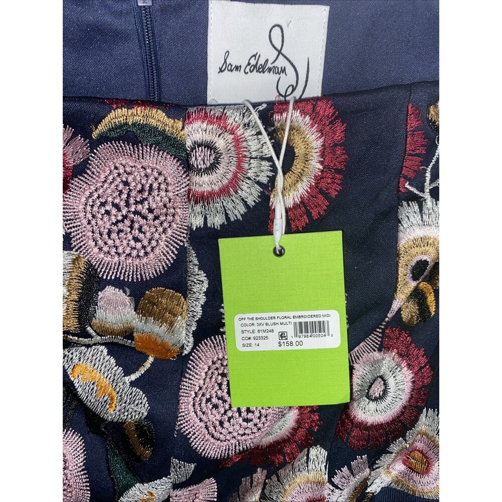 Sam Edelman Navy Blue Embroidered Floral Dress 14 NWT Kentucky Derby - Picture 6 of 8